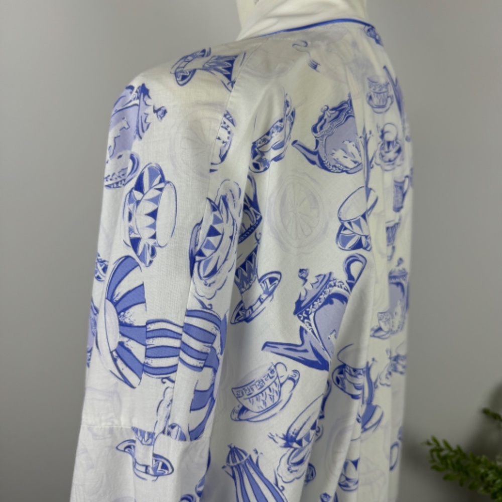 SUSAN DUNN MARISA CHRISTINA Tea Coffee Cup Graphics White & Blue Robe / OSFA - Picture 3 of 14